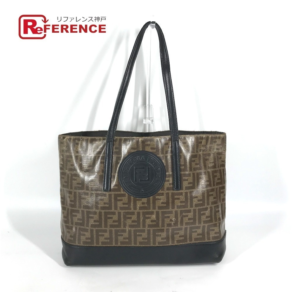 FENDI Zucca Shoulder Bag Tote Brown Leather